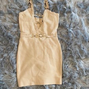 Beige bondage dress with gold straps